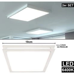 ETC-SHOP Lot De 2 Plafonniers LED Plafonnier Plafonnier Spots ALU Salle De Travail éclairage De Bureau Blanc -Panneau LED Soldes 2022 15813517 2