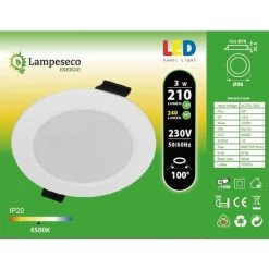 LAMPESECOENERGIE Lot De 20 Spot Encastrable LED Downlight Panel Extra-Plat 3W Blanc Neutre 4500K -Panneau LED Soldes 2022 23616399 4