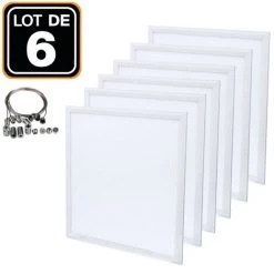 EUROPALAMP Dalle LED 600x600 40W Lot De 6 Pcs PMMA Blanc Neutre 4000k + 6 Kits Câbles De Suspension