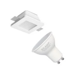 SILAMP Kit Support Spot GU10 LED Carré Blanc Ø120mm + Vitre Opaque Avec Ampoule LED 6W - Blanc Froid 6000K - 8000K