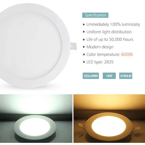 DIYOZZY 18w Petit Panneau Blanc Froid Léger Rond 220V 2 Paquets 220V 18w Blanc Froid 7 DIYOZZY 18w Petit Panneau Blanc Froid Léger Rond 220V 2 Paquets 220V 18w Blanc Froid – Image 5