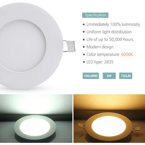 DIYOZZY 6W Petit Panneau Blanc Froid Léger Rond 220V 2 Pièces 220V 6W Blanc Froid 2pcs 7 DIYOZZY 6W Petit Panneau Blanc Froid Léger Rond 220V 2 Pièces 220V 6W Blanc Froid 2pcs – Image 5