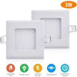 DIYOZZY 3W Petit Panneau Blanc Froid Peu Profond Carré 220V 2 Pièces 220V 3W Blanc Froid