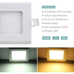 DIYOZZY 3W Petit Panneau Blanc Froid Peu Profond Carré 220V 2 Pièces 220V 3W Blanc Froid -Panneau LED Soldes 2022 41399517 5