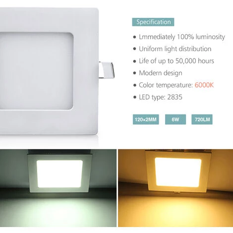DIYOZZY 6W Petit Panneau Blanc Froid Léger Carré 220V 2 Paquets 220V 6W Blanc Froid 7 DIYOZZY 6W Petit Panneau Blanc Froid Léger Carré 220V 2 Paquets 220V 6W Blanc Froid – Image 5