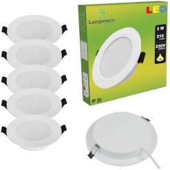 LAMPESECOENERGIE Lot De 5 Spot Encastrable LED Downlight Panel Extra-Plat 3W Blanc Froid 6000K