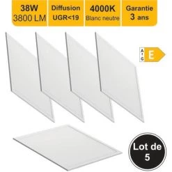 LUTECE-ARC Lot 5 Dalles LED 38W 595x595mm UGR19 3800lm 4000K