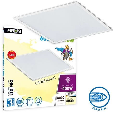 ARUM LIGHTING Dalle Led De Plafond 60 X 60 40W Eq 400W Professionnel | Température De Couleur: Blanc Chaud 3000K 4 ARUM LIGHTING Dalle Led De Plafond 60 X 60 40W Eq 400W Professionnel | Température De Couleur: Blanc Chaud 3000K – Image 2