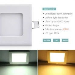 KARTOKNER 2 Pièces 3w Petit Panneau Léger Carré 220V (Blanc Froid) -Panneau LED Soldes 2022 49927178 4