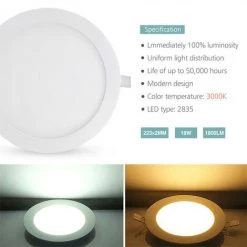 KARTOKNER 2 Pièces 18w Petit Panneau Léger Rond 220V (Blanc Froid) -Panneau LED Soldes 2022 49927180 4