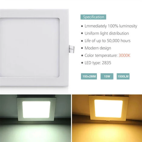 KARTOKNER 2 Pièces 15w Petit Panneau Léger Carré 220V (Blanc Chaud) 6 KARTOKNER 2 Pièces 15w Petit Panneau Léger Carré 220V (Blanc Chaud) – Image 4