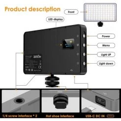 ZOLGINAH Panneau LED Sur Caméra, Lumière Vidéo 3000K-6500K, Luminosité Dimmable De 0% à 100%, CRI 95+, Eclairage Photo Lampe Portable Pour Caméscopes DSLR, Photographie, Batterie Intégérée 4000mAh -Panneau LED Soldes 2022 59346128 3