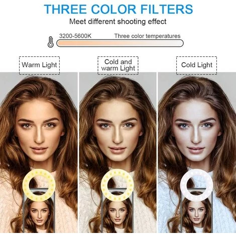 HEGUYEY Selfie Ring Light, 40 LED Anneau Lumineux Selfie Rechargeable, Gradation En Continu &3 Niveaux De Luminosité, Pour Diffusion En Direct, TikTok, Vlog, YouTube, Photographie 4 HEGUYEY Selfie Ring Light, 40 LED Anneau Lumineux Selfie Rechargeable, Gradation En Continu &3 Niveaux De Luminosité, Pour Diffusion En Direct, TikTok, Vlog, YouTube, Photographie – Image 2