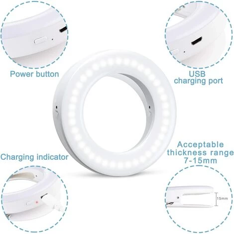HEGUYEY Selfie Ring Light, 40 LED Anneau Lumineux Selfie Rechargeable, Gradation En Continu &3 Niveaux De Luminosité, Pour Diffusion En Direct, TikTok, Vlog, YouTube, Photographie 6 HEGUYEY Selfie Ring Light, 40 LED Anneau Lumineux Selfie Rechargeable, Gradation En Continu &3 Niveaux De Luminosité, Pour Diffusion En Direct, TikTok, Vlog, YouTube, Photographie – Image 4