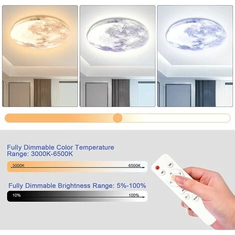 IRISFR Plafonnier Led 36W, Luminaire Plafonnier Surface De La Lune Avec Télécommande,Haute Luminosité Dimmable 3000-6500K, 3600LM, LED Plafonnier étanche IP40 Pour Cuisine Salon Chambre,Lilaris 4 IRISFR Plafonnier Led 36W, Luminaire Plafonnier Surface De La Lune Avec Télécommande,Haute Luminosité Dimmable 3000-6500K, 3600LM, LED Plafonnier étanche IP40 Pour Cuisine Salon Chambre,Lilaris – Image 2
