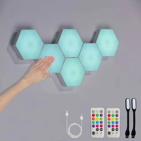 DONTODENT Lumières Hexagonales Avec Télécommande, Appliques Murales Hexagonales Intelligentes Bricolage, Panneaux Muraux Légers Hexagonaux à Double Commande Avec Alimentation USB 3 DONTODENT Lumières Hexagonales Avec Télécommande, Appliques Murales Hexagonales Intelligentes Bricolage, Panneaux Muraux Légers Hexagonaux à Double Commande Avec Alimentation USB