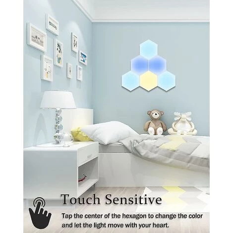 DONTODENT Lumières Hexagonales Avec Télécommande, Appliques Murales Hexagonales Intelligentes Bricolage, Panneaux Muraux Légers Hexagonaux à Double Commande Avec Alimentation USB 6 DONTODENT Lumières Hexagonales Avec Télécommande, Appliques Murales Hexagonales Intelligentes Bricolage, Panneaux Muraux Légers Hexagonaux à Double Commande Avec Alimentation USB – Image 4