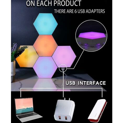 DONTODENT Lumières Hexagonales Avec Télécommande, Appliques Murales Hexagonales Intelligentes Bricolage, Panneaux Muraux Légers Hexagonaux à Double Commande Avec Alimentation USB 7 DONTODENT Lumières Hexagonales Avec Télécommande, Appliques Murales Hexagonales Intelligentes Bricolage, Panneaux Muraux Légers Hexagonaux à Double Commande Avec Alimentation USB – Image 5
