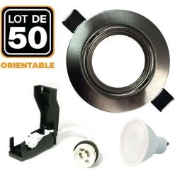 EUROPALAMP 50 Spots Encastrable Orientable Alu Brossé Avec GU10 LED De 7W Eqv. 56W Blanc Froid 6000K - Blanc Froid 6000K
